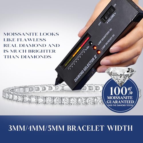 CACESTONE Moissanite Tennis Bracelet White Gold Plated Fine Jewelry D Color VVS1 Round Brilliant Lab-Grown Moissanite Wedding bridal prom Birthday Valentines Gift for Women Girls, Width 3/4/5 mm - Image 6