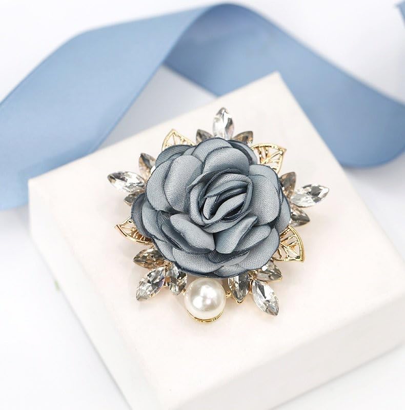 Image of Elegant Rose Flower Brooch Pin for Women Handmade Imitation Crystal Pearl Fabric Flower Lapel Pin Dress Suit Accessories for Wedding Party Gentleman's Essentials Bridal Jewelry Bridesmaid Gifts
