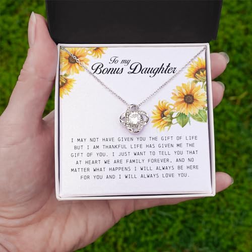 To My Bonus Daughter, Love Knot Necklace, Stepdaughter Gifts From Stepmom, Adopted Daughter Necklace From Unbiological Mom, Step Daughter Gifts From Stepmom, To My Stepdaughter Necklace Jewelry On Birthday, Gift for Her3