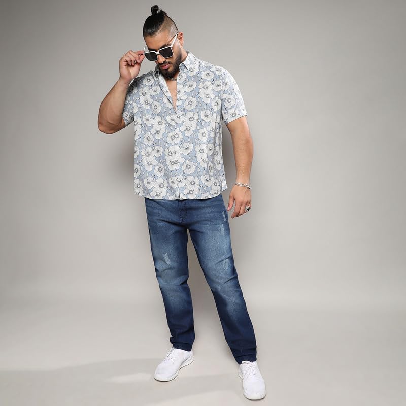 Image of Instafab Plus Men's Shirt for Casual Wear | Spread Collar | Short Sleeve | Button Closure | Plus-Size Fit | Cotton Shirt Crafted with Comfort Fit for Everyday Wear