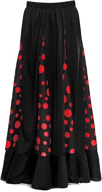 Foto 2 de 2 de Falda Flamenca Niña Negra con Quillas Lunares Rojos [Tallas Infantiles 2 a 12 años]【Talla 8 años】 Ensayo…