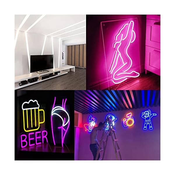 Dobestyou red neon led strip lights, 5m 12v dc 600 smd2835 leds waterproof rope light for indoor outdoor home decoration（ with power adapter） - image 5