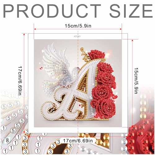 Image of AiYuanzsh 5D Special Shape Diamond Painting Letter A, Red Rose & White Dove Initial Diamond Art Kit for Adults, DIY Crystal Rhinestones Romantic Gem Art Crafts Wall Decor 17x17cm