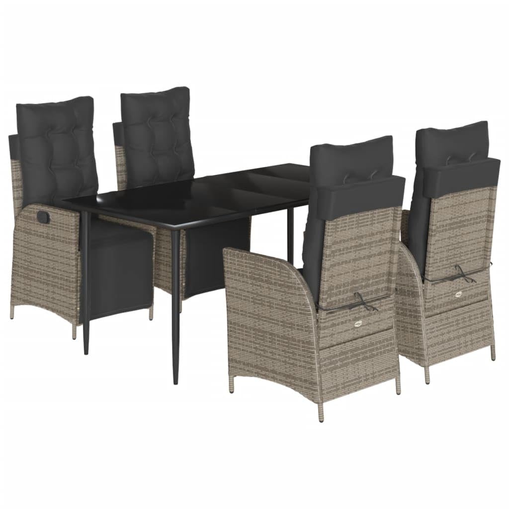 KCCKOM Garden Furniture Set 5 Piece Patio Dining Set with Cushions Gray Poly Rattan