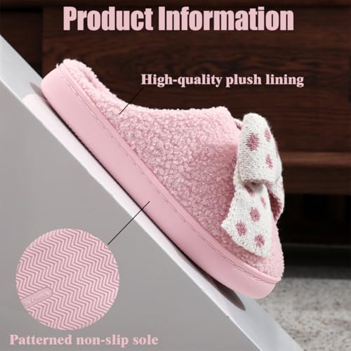 Plush Bow Slippers for Women Memory Foam Cute Plush Fluffy Warm Fur slippers Indoor Outdoor Non-Slip House Shoes4