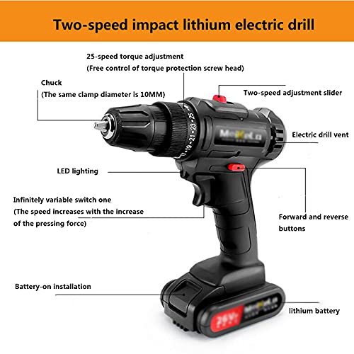 lxiluv Akku-bohrschrauber-Set, 36-v-akku-bohrschrauber Mit Akku Und Ladegerät, 25-Gang-drehmomenteinstellung, Doppelgeschwindigkeit, Bohrschrauber Zum Bohren Von Holz Metall,2batteries – Bild 5
