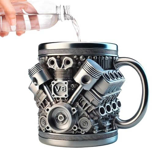 GGesii V8 Motori in acciaio inox, 300 ml, V8 Engines Stainless Steel Cup con manico isolato, per la casa, l'ufficio, i viaggi, adatto per gli amanti delle auto e gli appassionati di corse