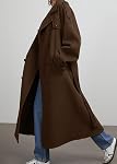 chouyatou Women's Winter Double Breasted Wool Coat Long Sleeve Notch Lapel Midi Long Winter Trench Coat with Belt