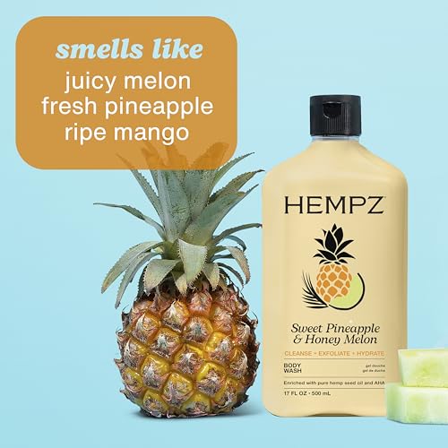 Image of Hempz Body Wash - Sweet Pineapple & Honey Melon - Hydrating for Sensitive Skin, Scented, Exfoliating with Shea Butter, Pure Hemp Seed Oil, and Algae for Sensitive Skin - 17 fl oz