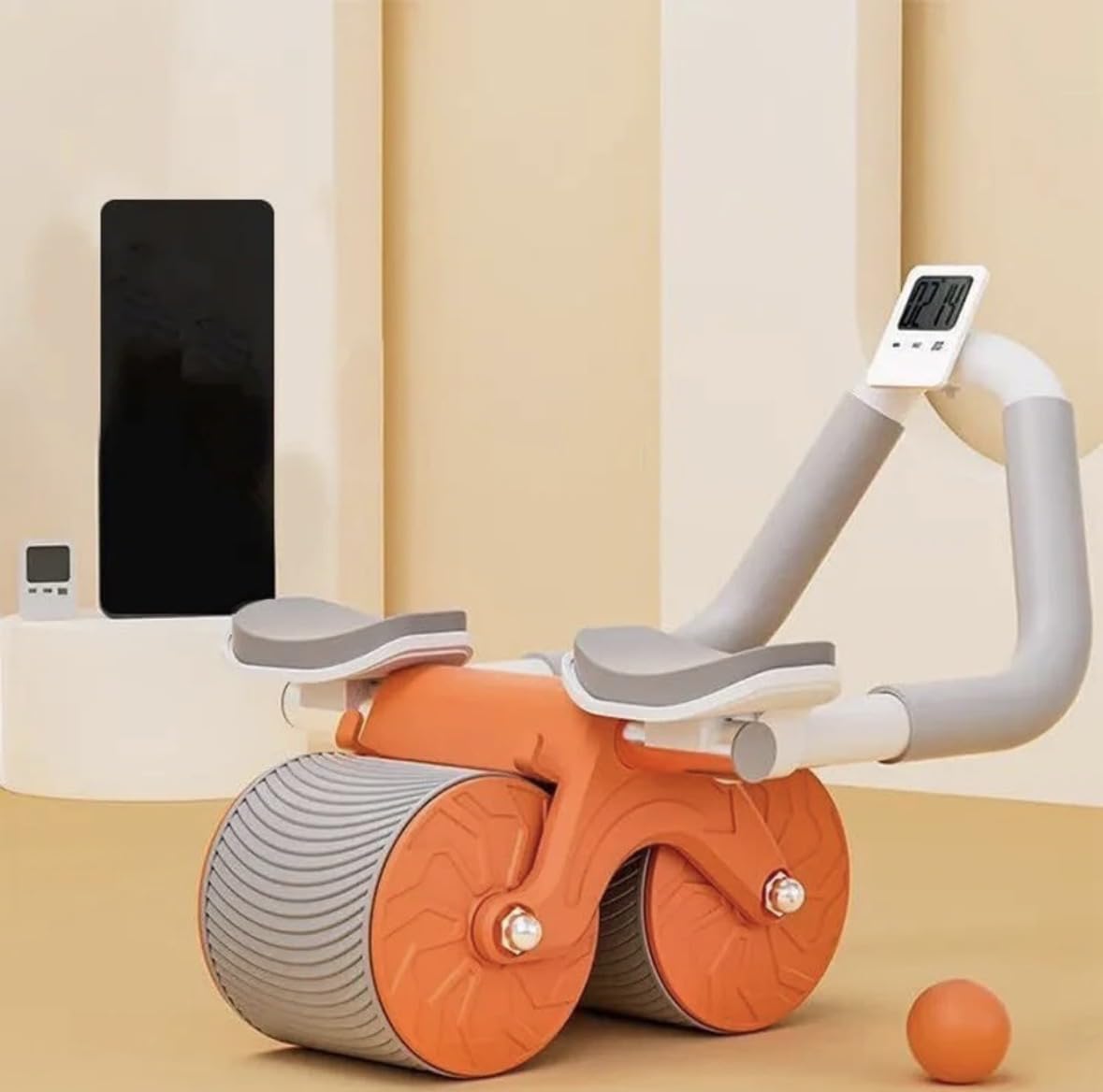 AB Roller Wheel with Elbow Support, Phone Holder, LCD Timer, Knee Mat, and Anti-Slip Wheels for Core Training-image-20