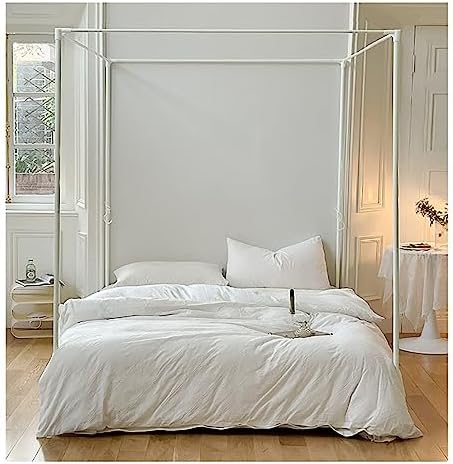 Elegant Bed Frame Curtain Canopy Cozy Drape Bed Netting Canopy Frame with Curtain 4 Corners Post Canopy Bed Curtain for Adults,Grey,Twin