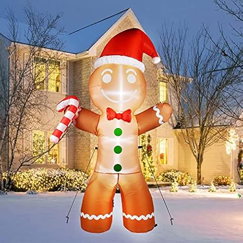 6Ft Christmas Inflatables Gingerbread Man with Candy Canes Outdoor Decorations,Christmas Blow Up Yard Decorations with Built-in LED Lights for Outside Holiday Party Xmas Garden Cute Decor Cover