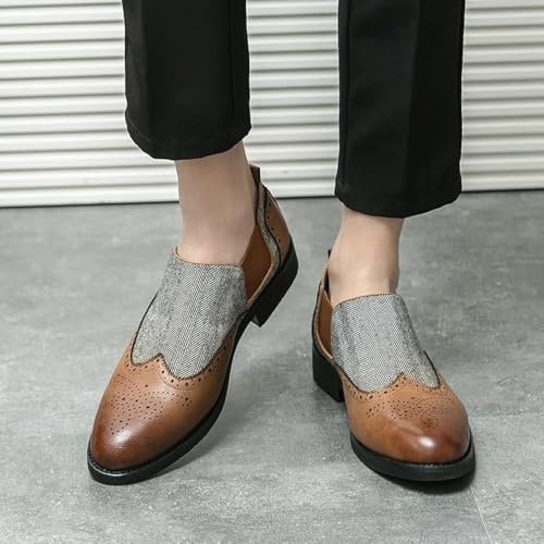 Men’s British Style Brogue Dress Shoes – Pointed Toe Slip-On Genuine Leather Business Formal Shoes for Office & Wedding Brown2