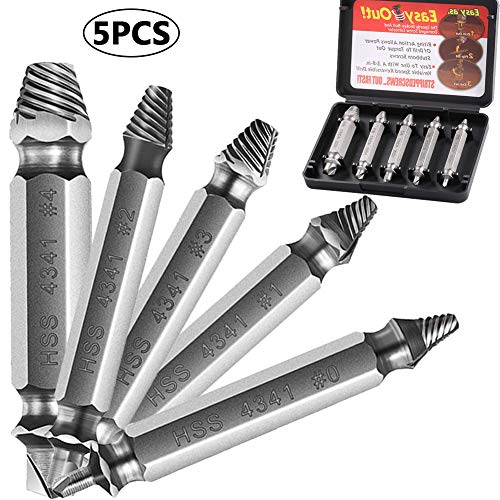 Preisvergleich Produktbild Schraubenausdreher Set,BETOY 5 Stück Schraubenausdreher Schnellarbeitsstähle Beschädigte Schraube Extraktor mit Box für Entfernen leicht beschädigter Schrauben, alle Bohrer, Tischler,Silber