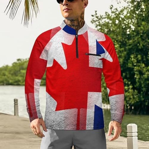 Flag of UK with Canada Men's Rash Guard Long Sleeves Quick Dry Fishing Workout Shirts with Zipper2