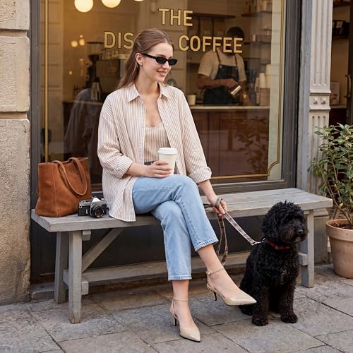 Image of SAMMITOP Kitten Heels for Women Low Heel Closed Toe Ankle Strap Pumps Wedding Party Beaded Dress Shoes 2.4 Inch