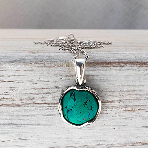 ADITA GOLD 925 Sterling Silver Turquoise Necklace - Dainty 12mm Round Gemstone Pendant, December Birthstone, Delicate Handmade Jewelry, Vintage Antique Everyday Jewel, for Classy Women4