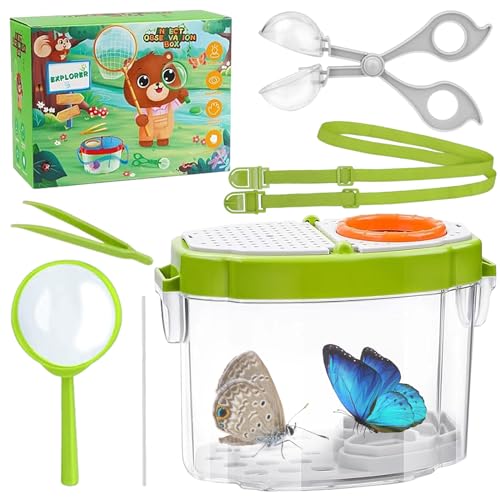 Becherlupe Set lupenglas für Kinder, Becherlupen für Kinder Insektenfänger Pinzette Lupendose, Lupenbecher für Outdoor Wissenschaft Natur Erkundung Insekten Beobachtungsbox