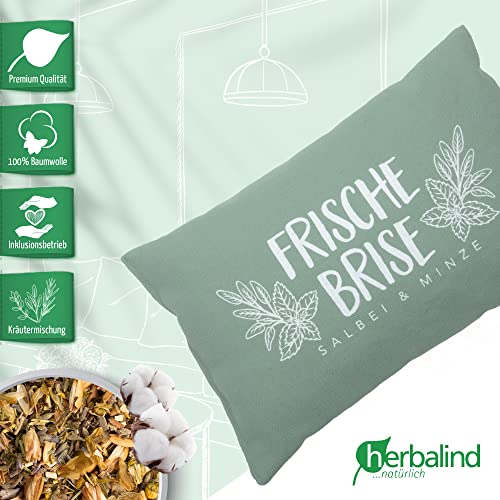 Foto von Herbalind Kräuterkissen Frische Brise Salbei Minze 30x20 cm - Erkältungskissen mit Füllung ohne Chemie - Kissen Bezug 100% Baumwolle, Duftkissen bei Erkältung, Aromakissen
