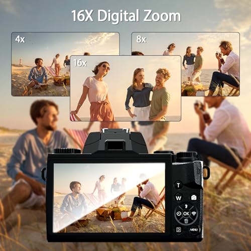 HOCAN Digitalkamera, 4K 64MP Touchscreen Kamera Fotokamera mit WiFi Blitz, 16X Digitalzoom Autofokus Kompaktkamera mit 3000mAh Akku, 32GB TF-Karte, Haube, Linsentuch, Kameratasche – Bild 4