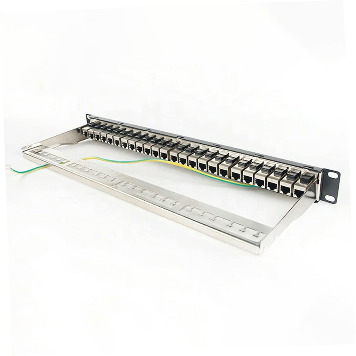 Panneau de Brassage Ethernet 19 Pouces, 24 Ports, Métal Noir, Montage en Rack, Non, pour Câbles Cat 5e à Cat 7