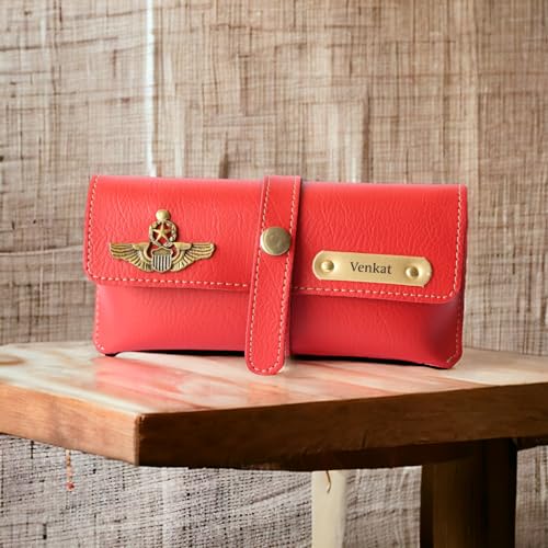 Image of Personalised All in One Men's Combo Gift (4 pcs) Customized Leather Wallets, Key Chain, Eyewear Case and Passport Cover with Name | Best Gift for Brother, Husband, Boyfriend, Father (Red)