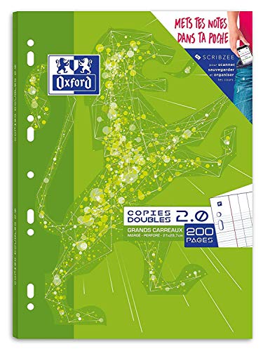 Oxford Copies doubles 2.0 perforées A4 200 pages grands carreaux seyès
