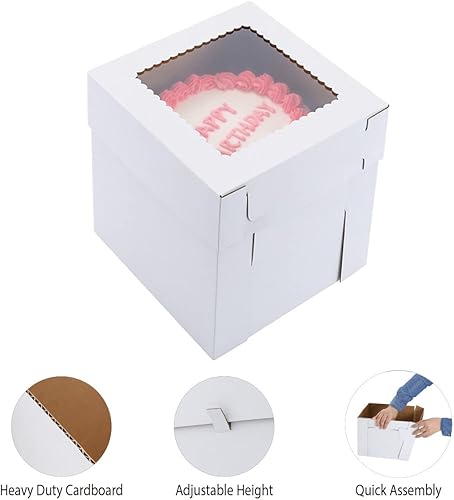 Miniatura 3 de Huoshange Cajas altas para tartas de nivel, 10 x 10 x 12 pulgadas 10 unidades Caja gruesa y resistente para pasteles con ventana, contenedor para