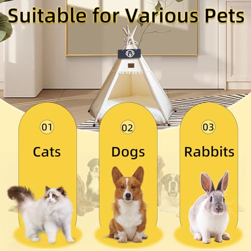 Vinnypet Tipi Zelt fur Katzen und Hunde Haustierzelte Häuser mit Plüschkissen Luxery Hundezelt Katzenzelt Abnehmbar und Waschbar Katzenhaus Haustierhäuser 50x50x60cm