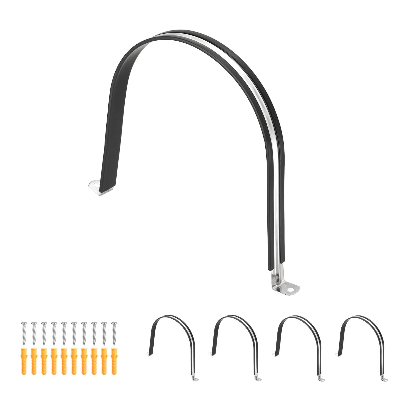 sourcing map 5 Pcs Pipe Strap Clamp, 200mm(7.87") Rubber Cable Clamp Rubber Cushioned 304 Stainless Steel U Bracket Tube Holder Support with Screws for Water Pipe HVAC Cable Management