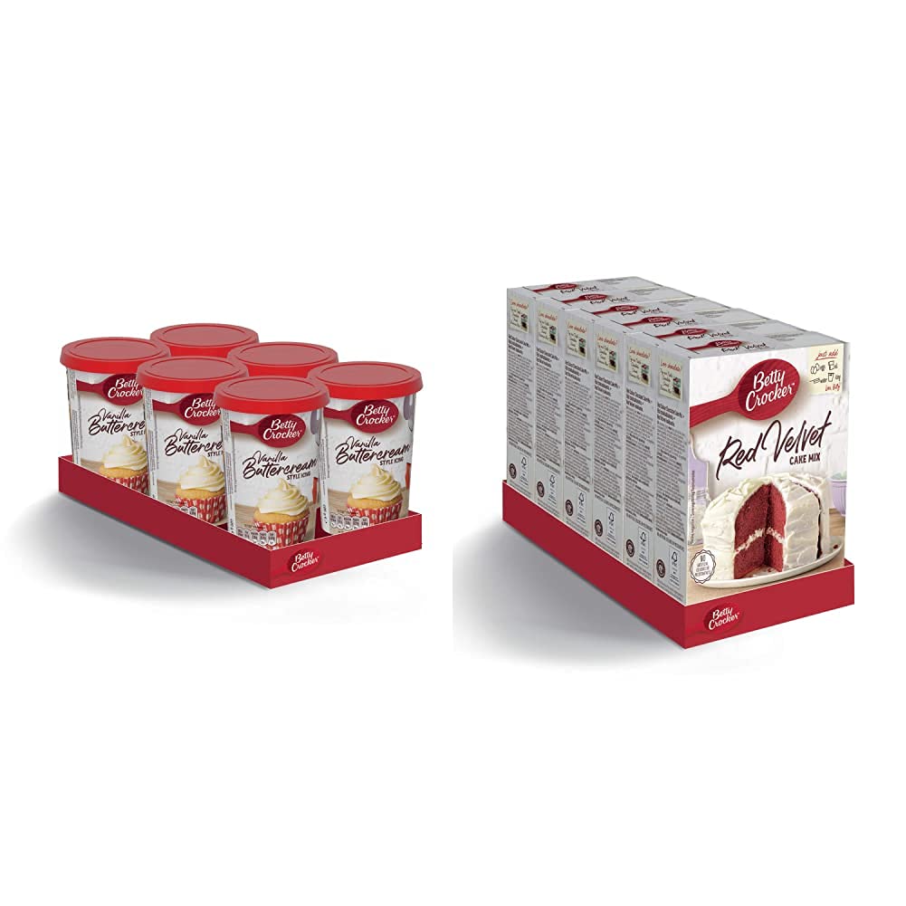 Vanilla Buttercream Style Icing 400g (Pack of 6) & Red Velvet Chocolate Cake Mix 425g (Pack of 6)