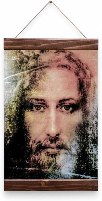 Shroud of Turin Jesus Christ Canvas Print Religious Wall Art Framed Wood Christian Decor - Holy Face Portrait (11.8 x 15.7 inches)