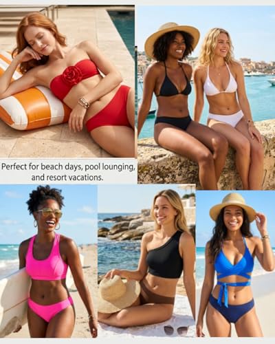 Image of Zmart Women Full Coverage Bikini Bottoms - Mid Rise Bathing Suit Swim Bottom Swimsuit Swimwear