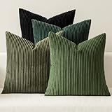 MIULEE Boho Farmhouse Throw Pillow Covers 18x18 Inch Set of 4 Mordern Neutral Green Cushion Covers Soft Corduroy Nordic Home Decor for Spring Couch Bed Sofa Living Room Green-Black