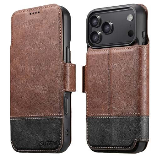 Étui iPhone 17 Air cuir marron détachable avec fentes pour cartes bancaires