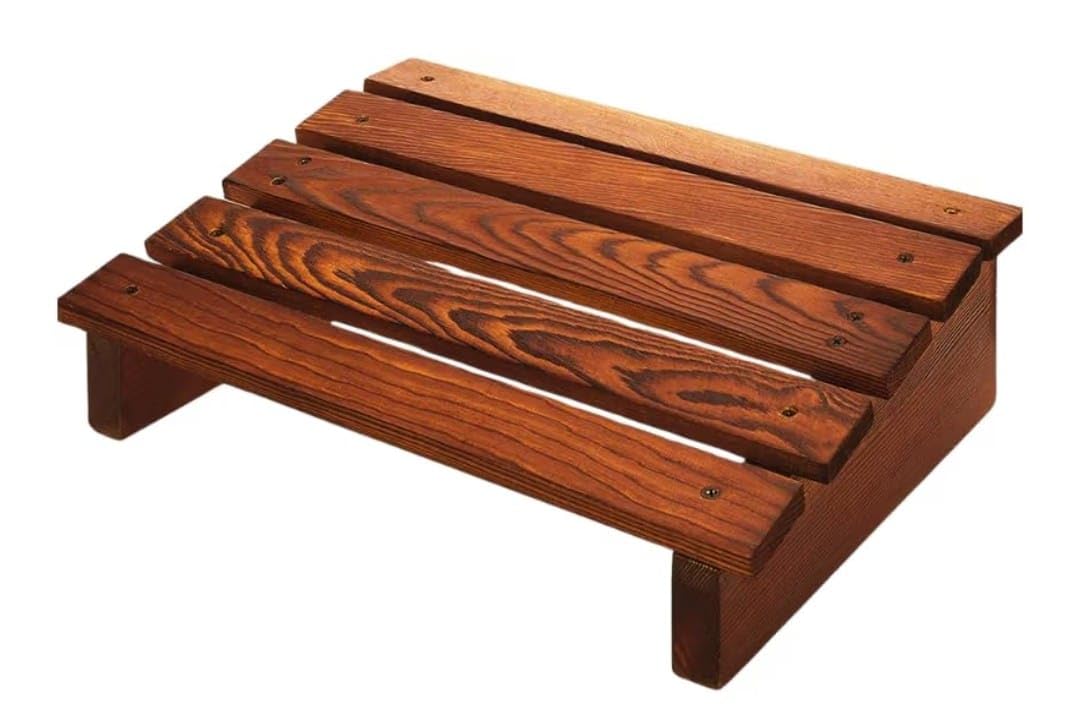 Wooden Step Stool, Brown, Solid Wood Construction, Slatted Design, Multi-Purpose Use-image-42