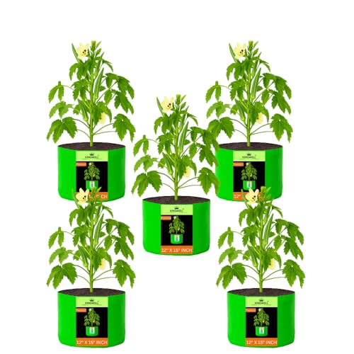 Image of Kingwell grow bags 12x15 inch pack of 5 For Terrace Garden Vegetable Plant Grow Bags Fruits Growing Containers For terrece Gardening