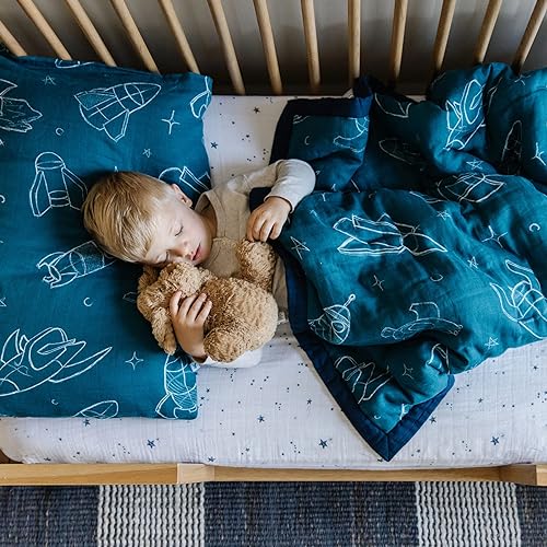 Image of Little Unicorn Standard Pillowcase 2 Pack | Super Soft & Breathable Muslin Fabric | Snug Envelope Closure | for Crib and Toddler Bed (Blast Off)