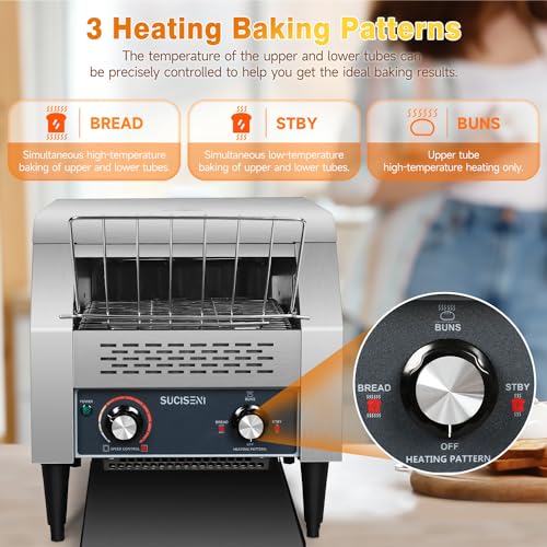 Image of Commercial Toaster 300 Slices /Hour 1900W Heavy Duty Industrial Conveyor Toaster Stainless Steel Electric Oven with Dual Heating Tube 7-speed Adjustments for Bagel Croissant Restaurant Bakery Cafe