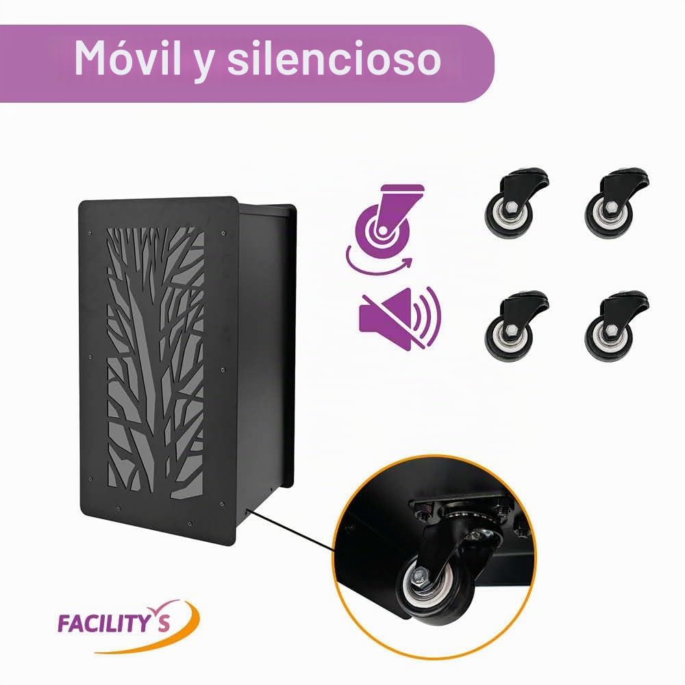 FACILITYS Depósito de Pellets para Estufa de Pellets, Capacidad 55 kg, Cofre para Pellets 37 x 37 x 69 cm - Cristal Acrílico Árbol, Tamiz Integrado