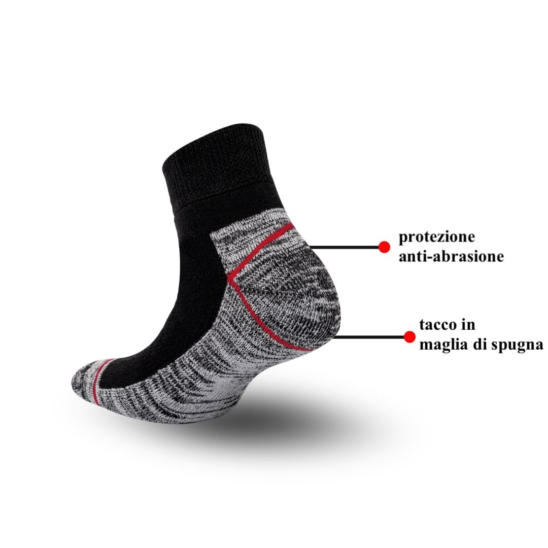 Metrium 6 paia di calzini corti da uomo da lavoro da uomo 39 – 42/43 – 46 calzini da lavoro resistenti e anti-foro. Traspiranti extra forti in spugna.