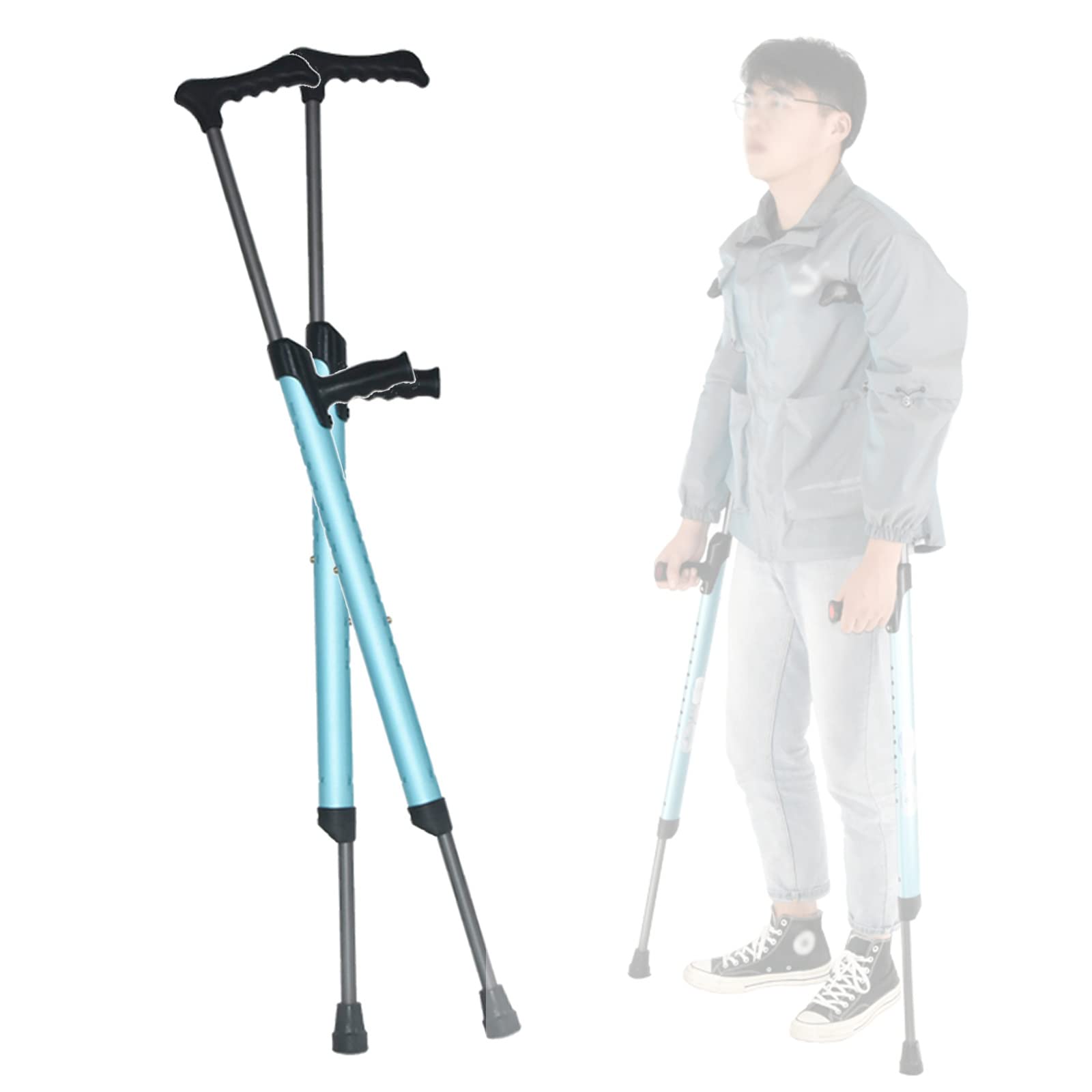 Stampelle ergonomiche sotto le ascelle, bastone da passeggio regolabile con comoda impugnatura, stampelle in alluminio leggero blu per adulti, per anziani anziani disabili