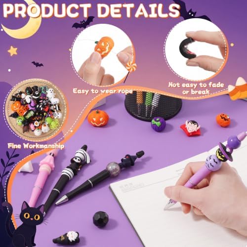 Watersay 40 Pcs 3D Silicone Focal Beads Pens Beads Bulk for Beadable Keychain DIY Crafts Necklace Bracelet Phone Chain Charms Jewelry Making (Halloween) - 2