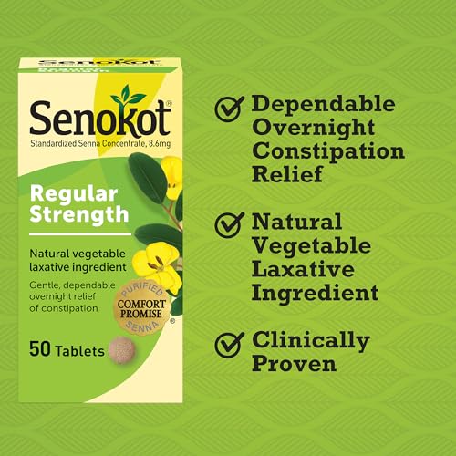 Image of Senokot Regular Strength Laxatives for Constipation, Senna Laxative Tablets, 50 Count, Constipation Relief for Adults, Senna Tablets