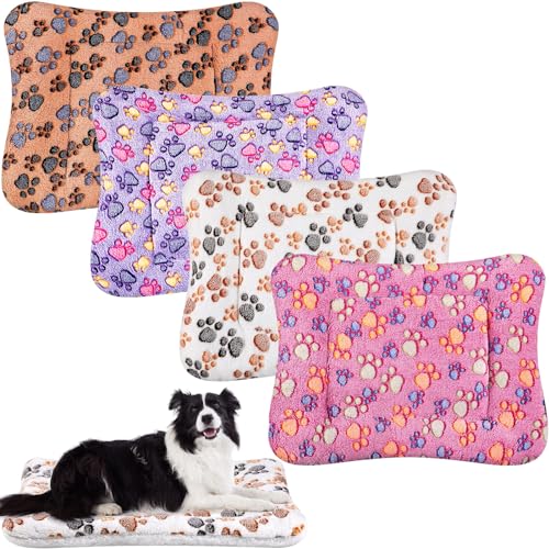 Image of Tuanse 4 Pack Ultra Soft Dog Cat Bed Mat with Cute Prints Reversible Fleece Dog Crate Kennel Pad Cozy Washable Thickened Hamster Guinea Pig Pet Bed Mat for Small Animals(36 x 24 Inches,Vivid Color)