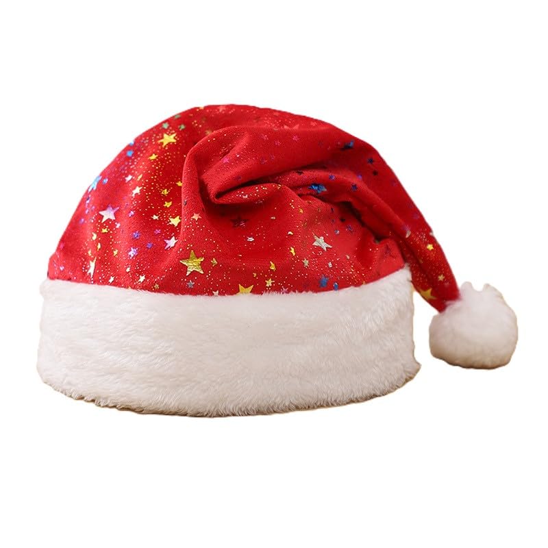 Maytusai 2 Pack Christmas Hat, Adults Santa Hat with Glittery Colorful Star Pattern,Unisex Velvet Comfort, Red soft Santa Hat for Christmas Party New Year Festive Dress Up