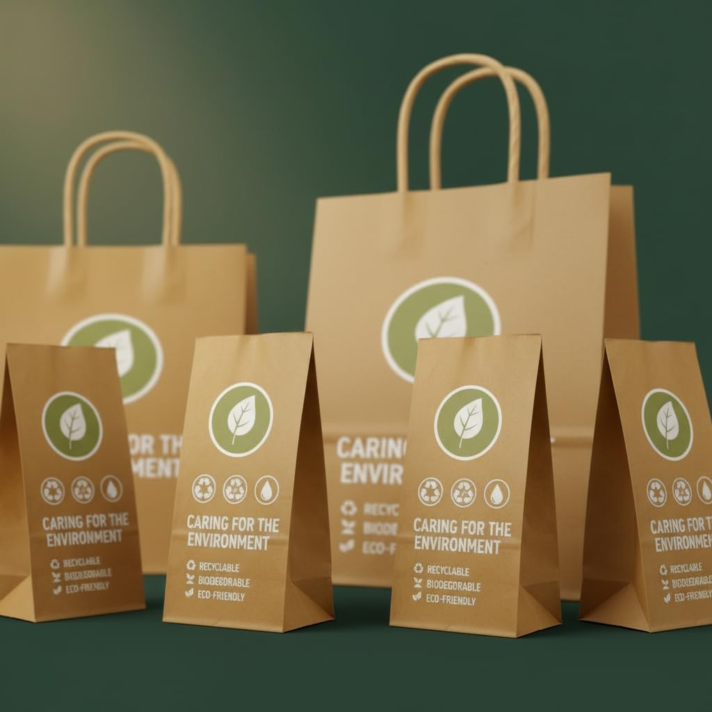 KHAANA PACKAGING Brown Paper Carry Bags with Handles 13x10x11 Inch Heavy Duty Kraft, Eco Friendly Recyclable Grocery Shopping Gift Bags, Wedding Party Favor Retail Merchandise Bags (Pack of 10) 3