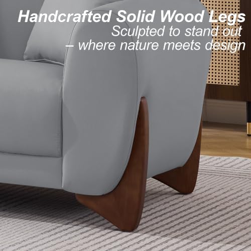 Image of 87 inch Faux Leather Cloud Couch with Ottoman, Modern 3 Seater Sofa with Solid Wood Legs 25 inch Extra Deep Seat Comfy Thick Cushion Upholstered Sofa Couches with 3 Pillows for Living Room, Light Grey