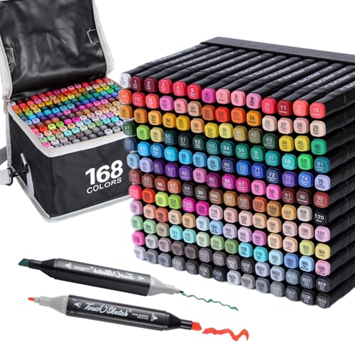 Alcohol Markers Double Tipped, 168 Colors Art Drawing Markers Set for Beginners Artist Adult, Chisel & Fine Alcohol Markers for Painting Colouring Sketching and Halloween Drawing