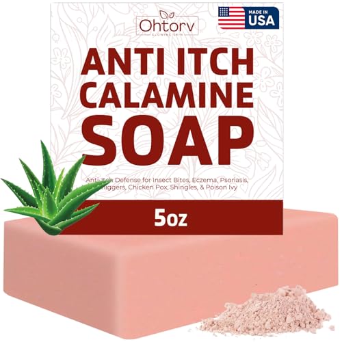 Calamine Soap Bar – All Natural Instant Itch Relief – Calming Calamine Soap for Itchy Skin, Insect Bite, Eczema, Poison Ivy Rash, Chicken Pox – Pure Anti-Itch Body Wash Made in USA – Large 5oz Bar